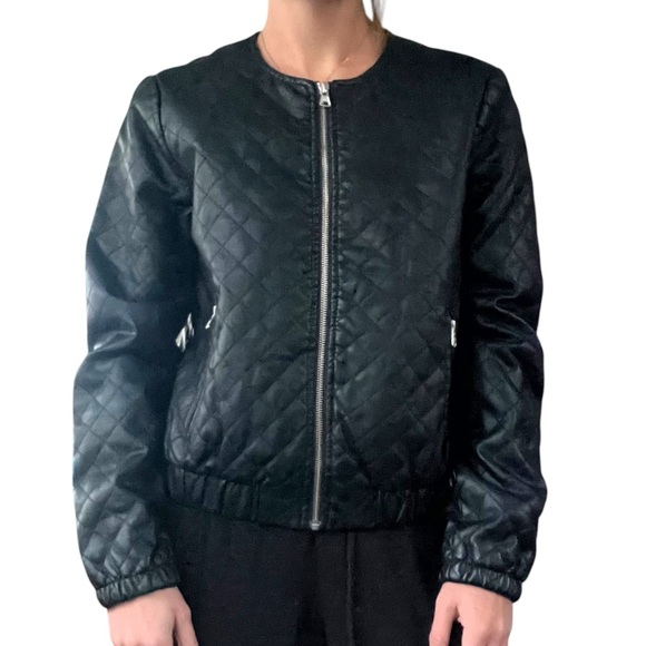 Apt. 9 Women Medium Black Faux Leather Full Zip Quilted Moto Jacket 400954691895 - Picture 15 of 16